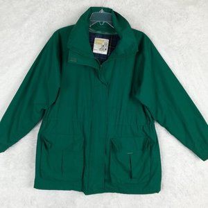 London‎ Towne Womens Coat Green Zip Front Collared Removable Liner Long L